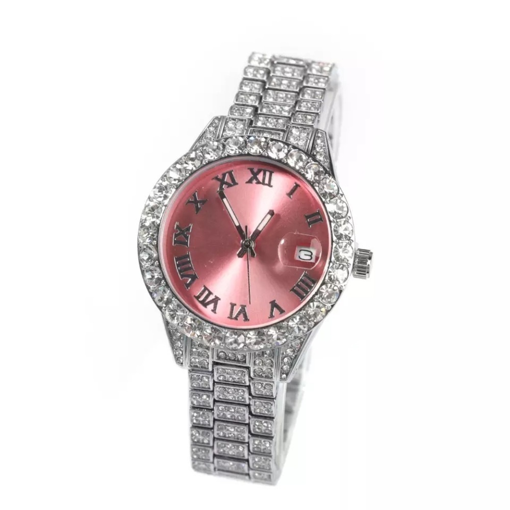 Silver pink watch ,THE HIP HOP Big Dial Full Iced Out ,Men Watches - Picture 3 of 5